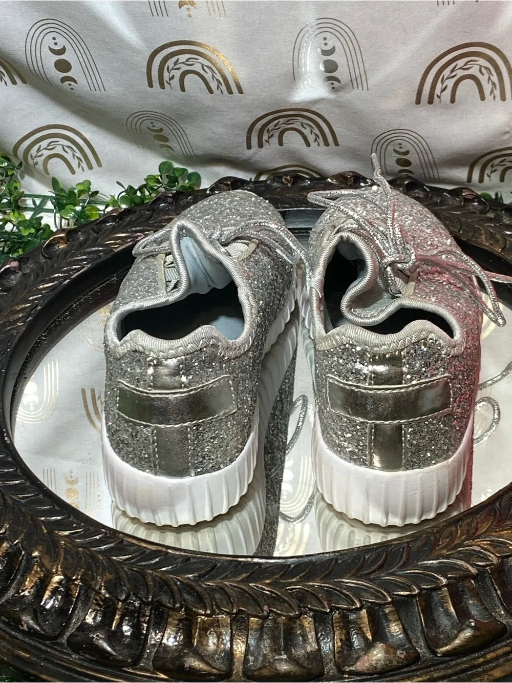 Forever 21 Silver Glitter Lace-Up Platform Sneakers